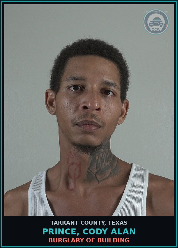 Booking mugshot of Prince, Cody Alan in Tarrant County