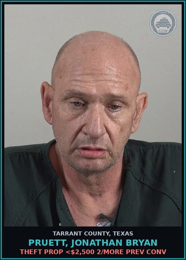 Booking mugshot of Pruett, Jonathan Bryan in Tarrant County