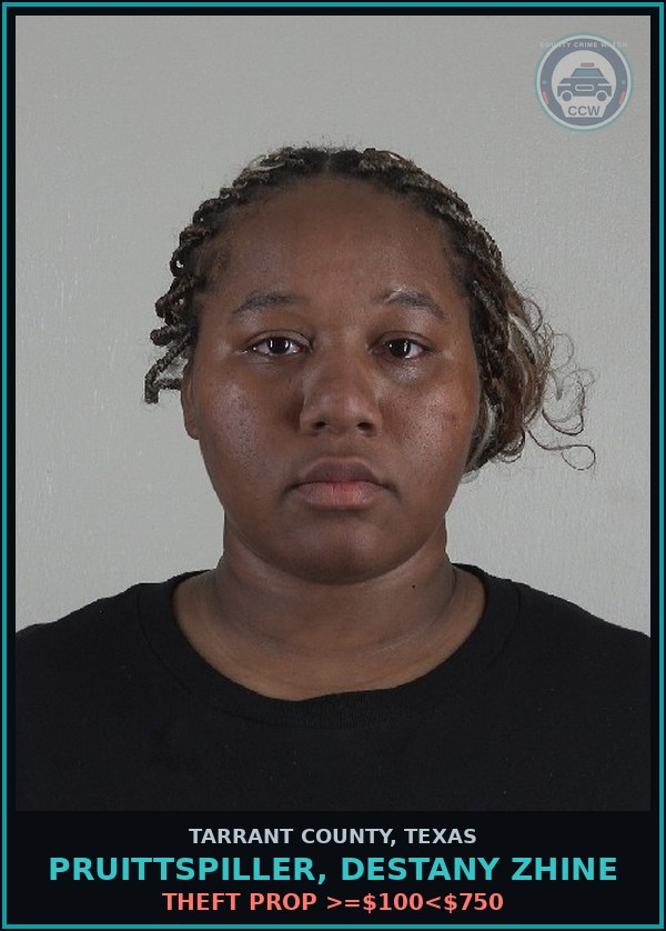 Booking mugshot of Pruittspiller, Destany Zhine in Tarrant County