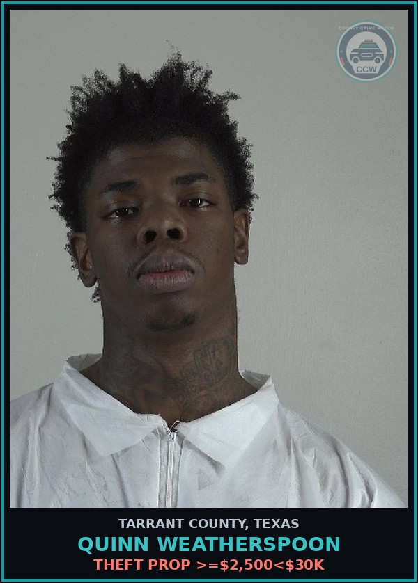 Booking mugshot of Quinn Weatherspoon in Tarrant County