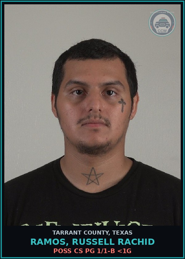 Booking mugshot of Ramos, Russell Rachid in Tarrant County