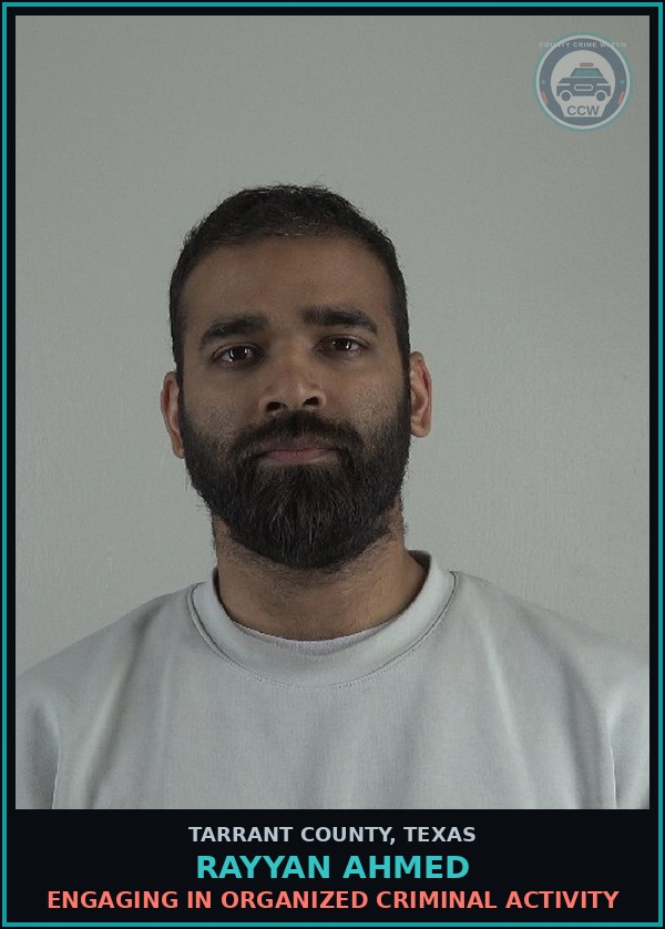 Booking mugshot of Rayyan Ahmed in Tarrant County