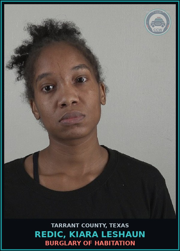 Booking mugshot of Redic, Kiara Leshaun in Tarrant County