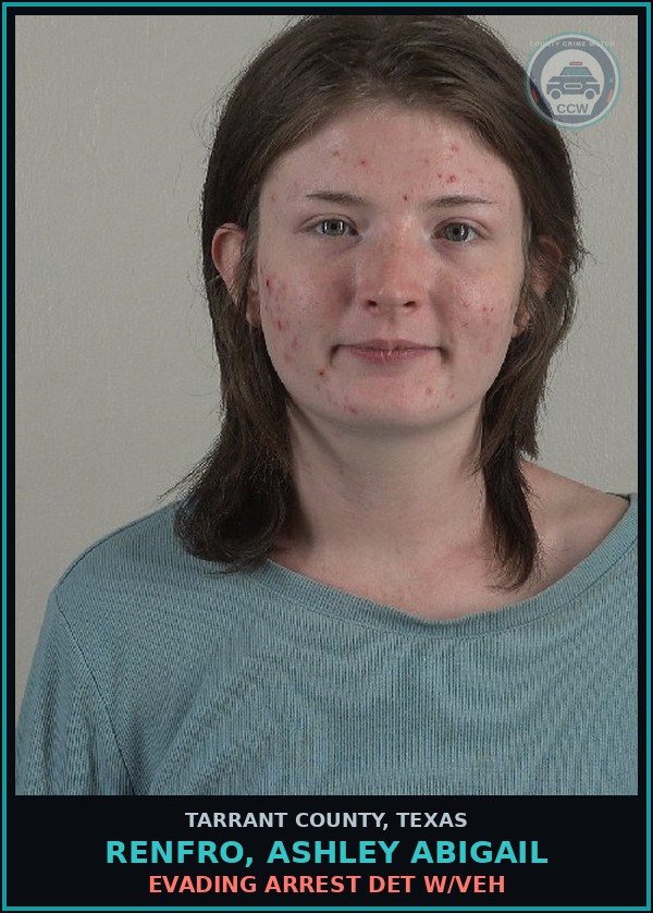 Booking mugshot of Renfro, Ashley Abigail in Tarrant County