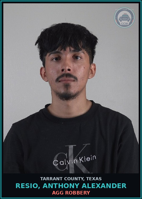 Booking mugshot of Resio, Anthony Alexander in Tarrant County