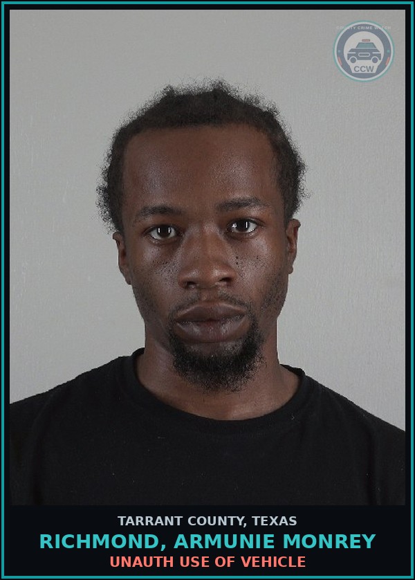 Booking mugshot of Richmond, Armunie Monrey in Tarrant County