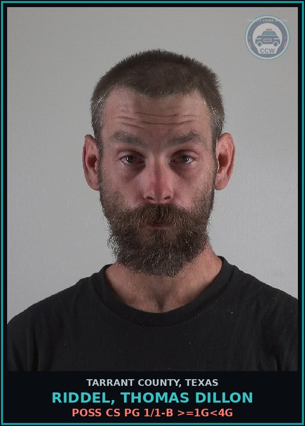 Booking mugshot of Riddel, Thomas Dillon in Tarrant County