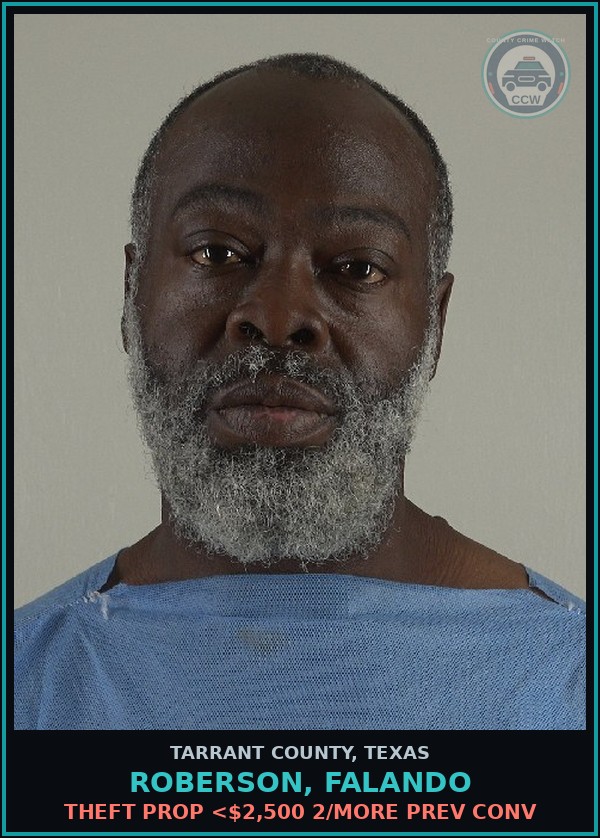 Booking mugshot of Roberson, Falando in Tarrant County