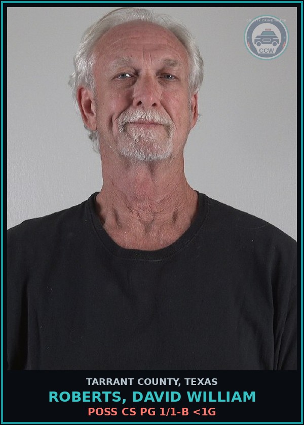 Booking mugshot of Roberts, David William in Tarrant County