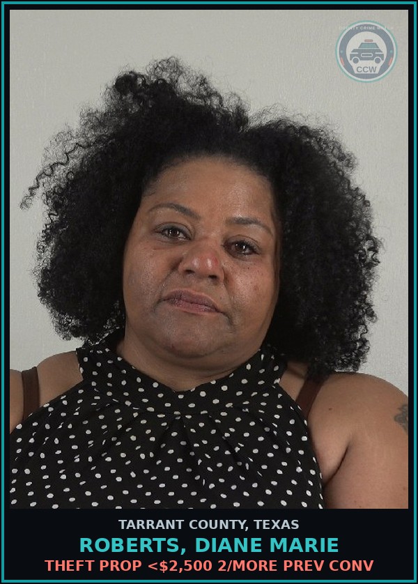 Booking mugshot of Roberts, Diane Marie in Tarrant County