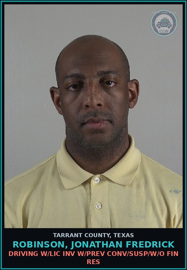 Booking mugshot of Robinson, Jonathan Fredrick in Tarrant County