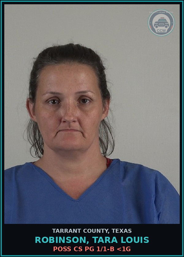 Booking mugshot of Robinson, Tara Louis in Tarrant County