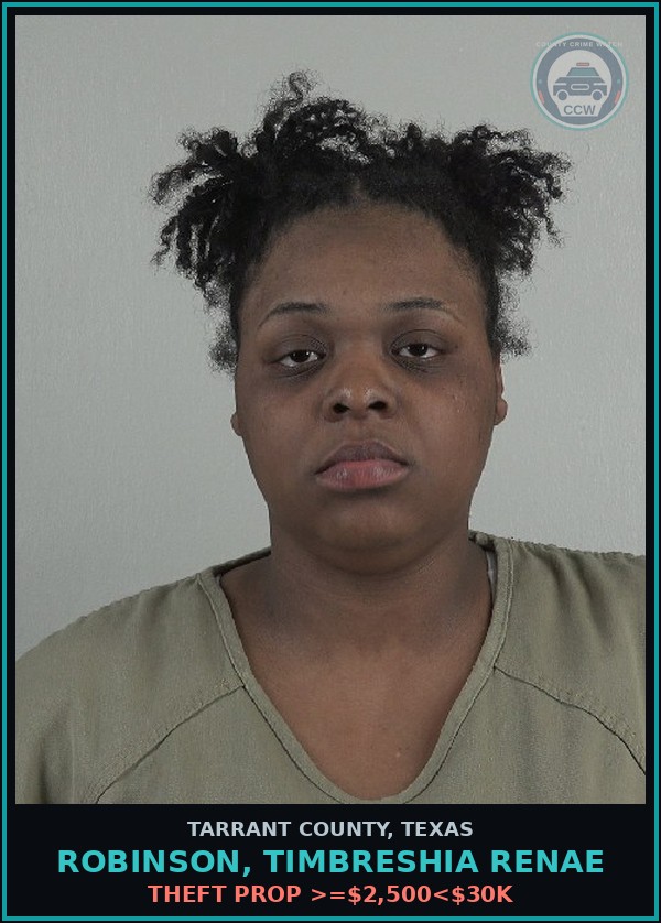 Booking mugshot of Robinson, Timbreshia Renae in Tarrant County
