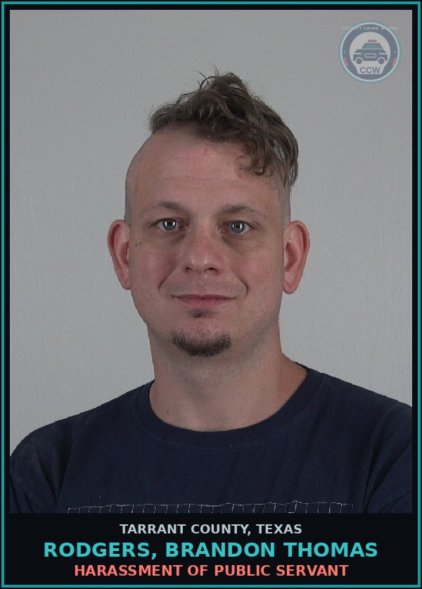 Booking mugshot of Rodgers, Brandon Thomas in Tarrant County