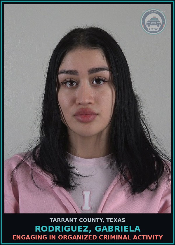 Booking mugshot of Rodriguez, Gabriela in Tarrant County
