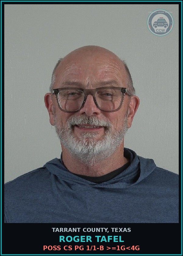Booking mugshot of Roger Tafel in Tarrant County