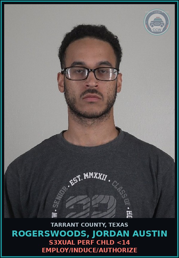 Booking mugshot of Rogerswoods, Jordan Austin in Tarrant County