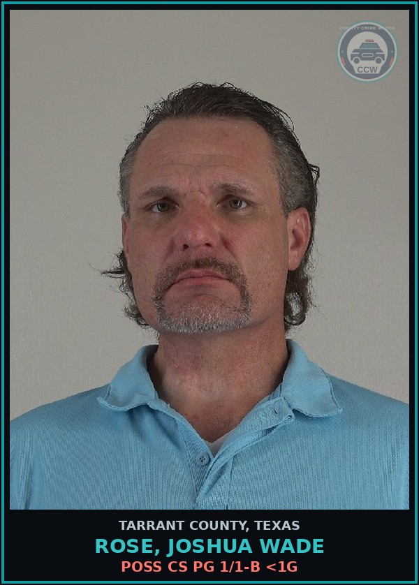 Booking mugshot of Rose, Joshua Wade in Tarrant County