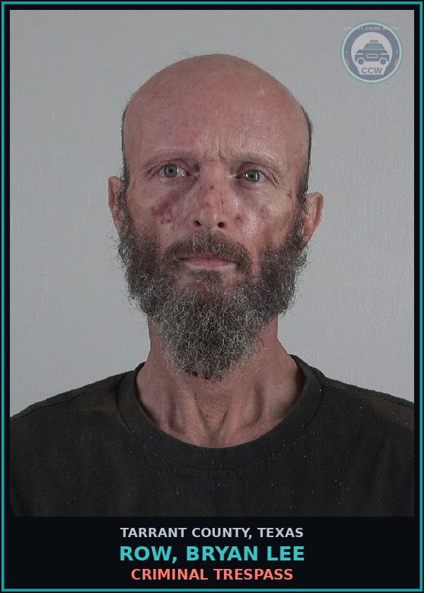 Booking mugshot of Row, Bryan Lee in Tarrant County