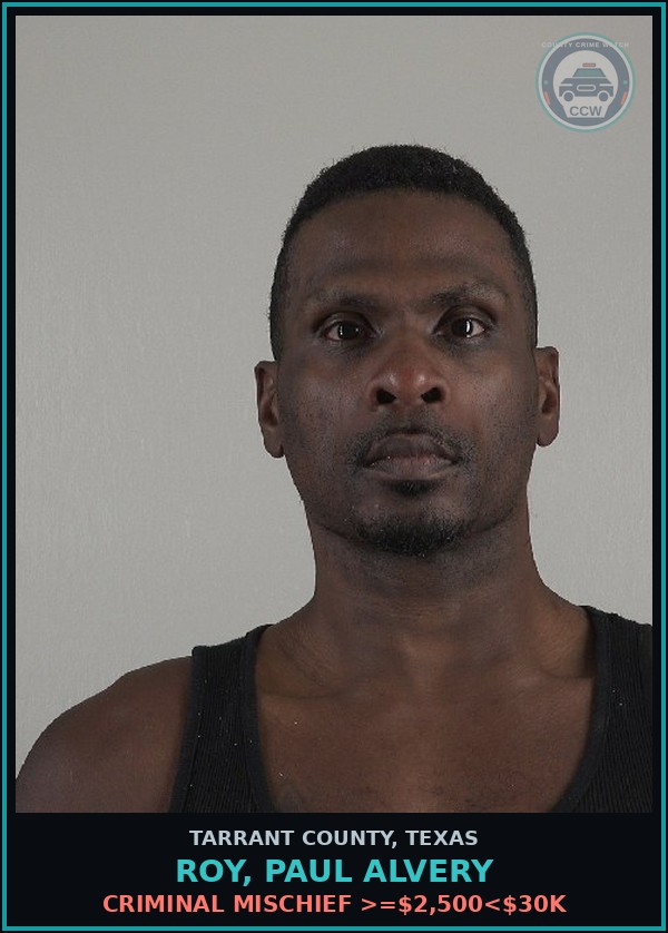 Booking mugshot of Roy, Paul Alvery in Tarrant County