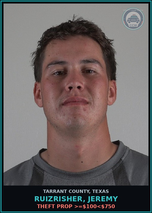 Booking mugshot of Ruizrisher, Jeremy in Tarrant County
