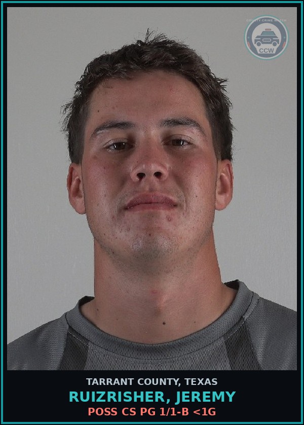Booking mugshot of Ruizrisher, Jeremy in Tarrant County