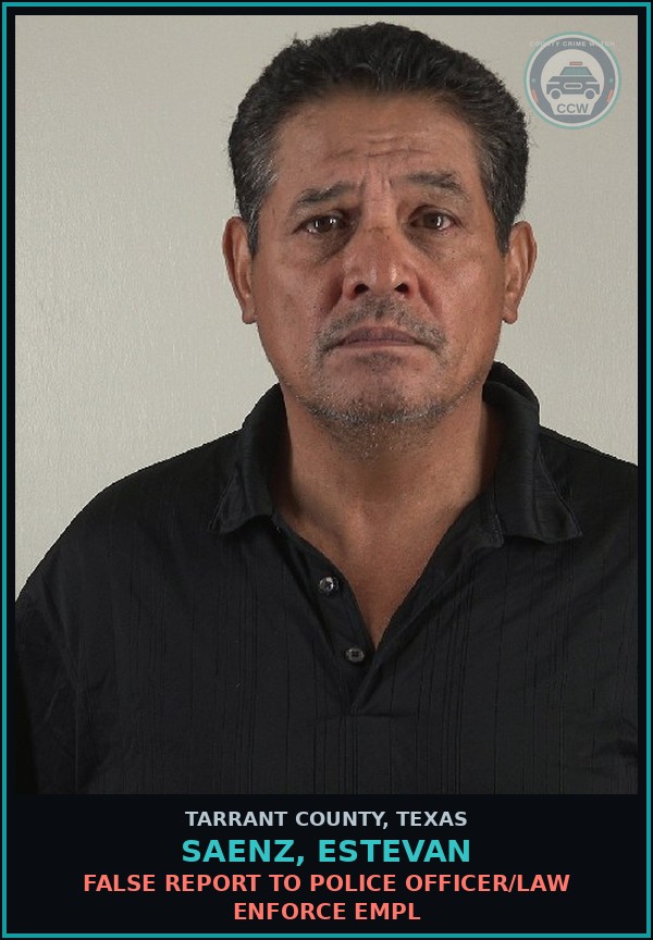 Booking mugshot of Saenz, Estevan in Tarrant County