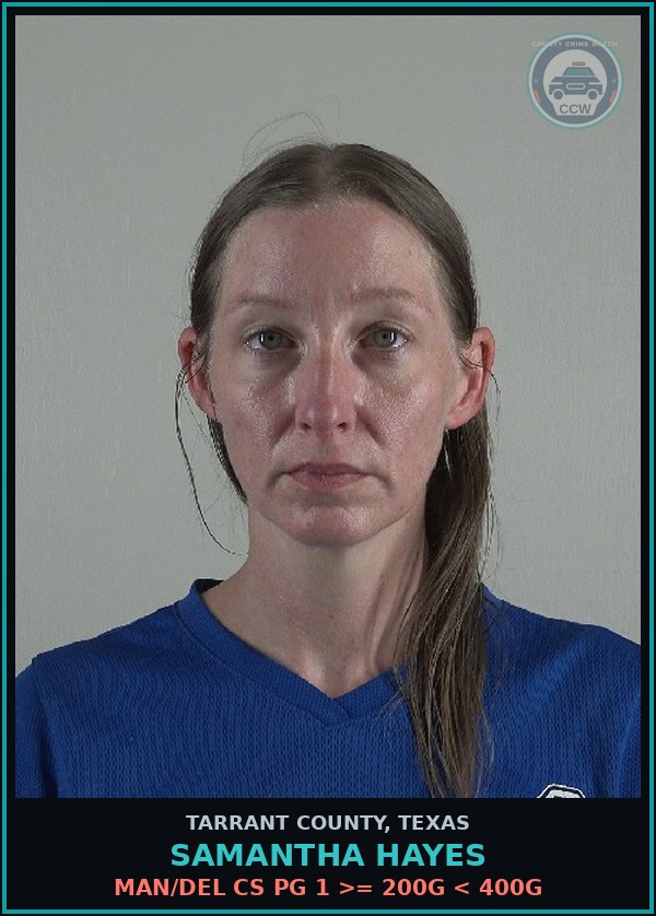 Booking mugshot of Samantha Hayes in Tarrant County