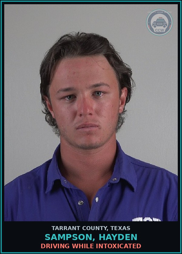 Booking mugshot of Sampson, Hayden in Tarrant County