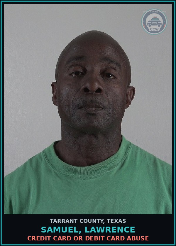 Booking mugshot of Samuel, Lawrence in Tarrant County