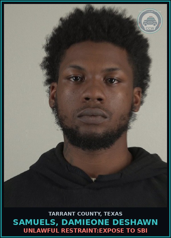 Booking mugshot of Samuels, Damieone Deshawn in Tarrant County