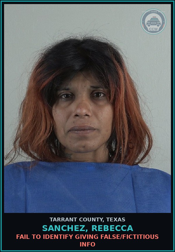 Booking mugshot of Sanchez, Rebecca in Tarrant County