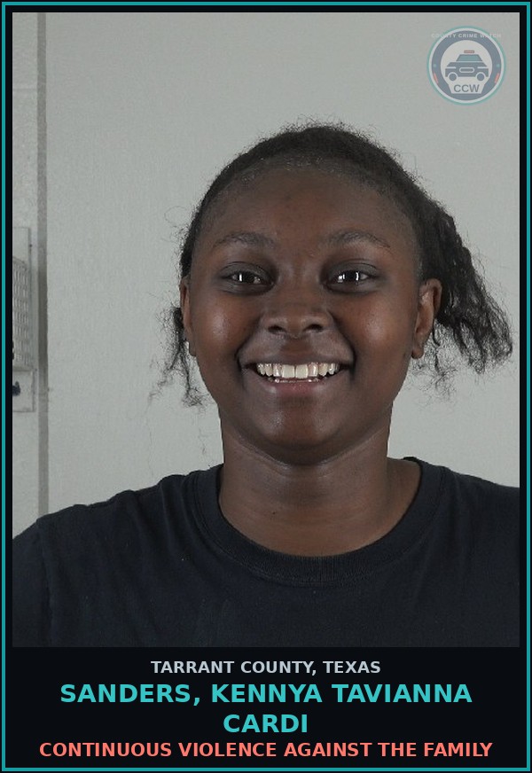 Booking mugshot of Sanders, Kennya Tavianna Cardi in Tarrant County