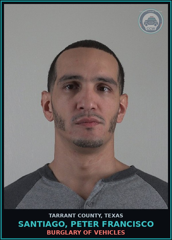 Booking mugshot of Santiago, Peter Francisco in Tarrant County