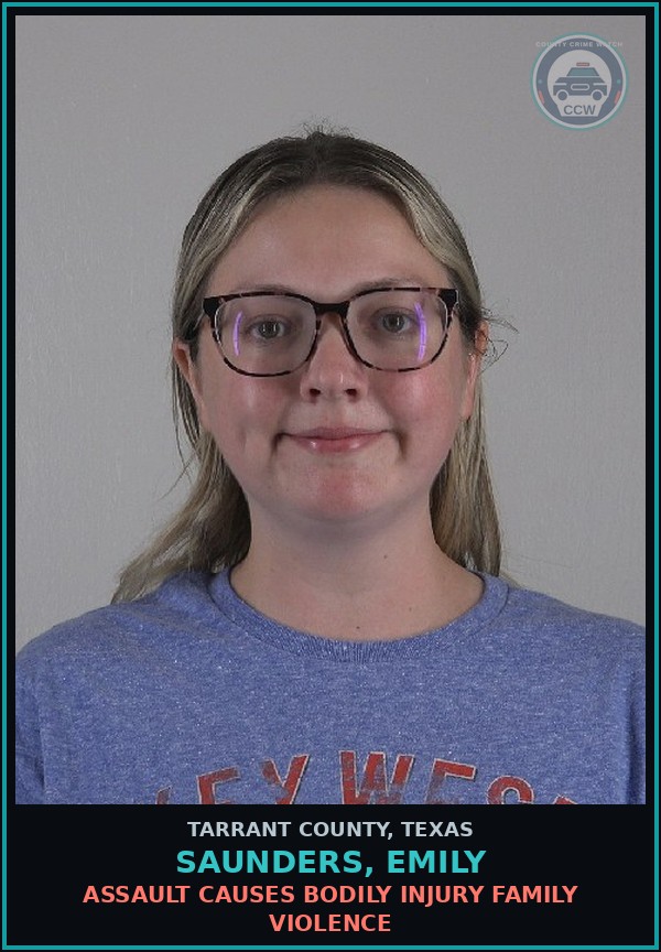 Booking mugshot of Saunders, Emily in Tarrant County