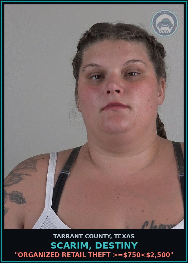 Booking mugshot of Scarim, Destiny in Tarrant County