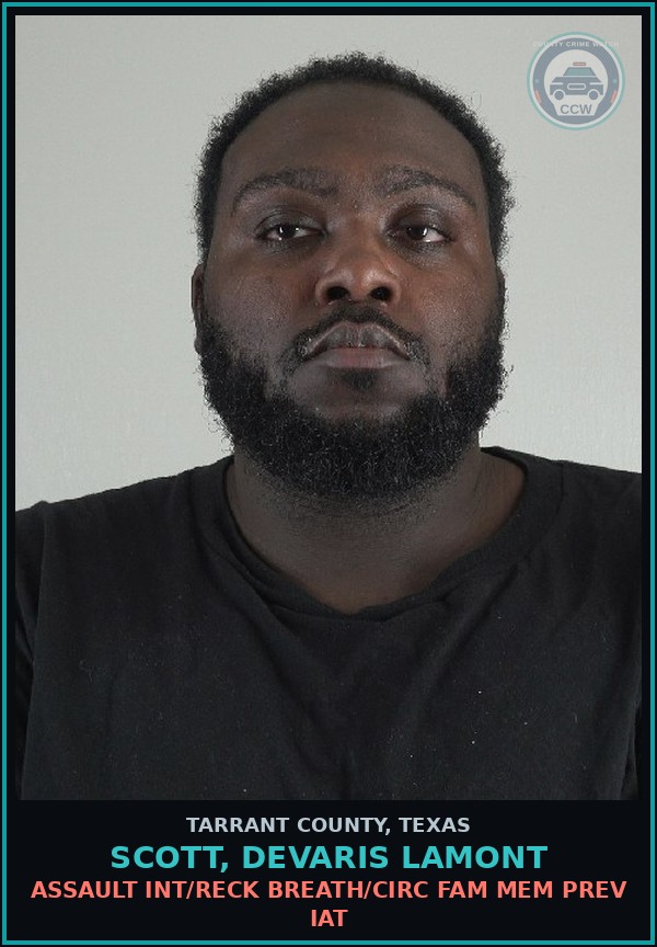 Booking mugshot of Scott, Devaris Lamont in Tarrant County