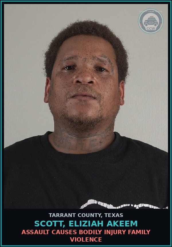 Booking mugshot of Scott, Eliziah Akeem in Tarrant County