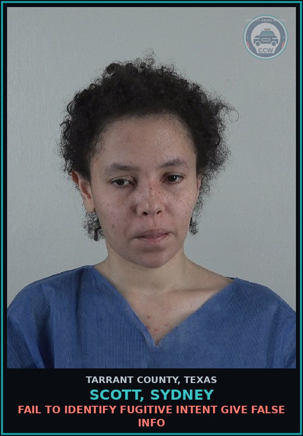 Booking mugshot of Scott, Sydney in Tarrant County