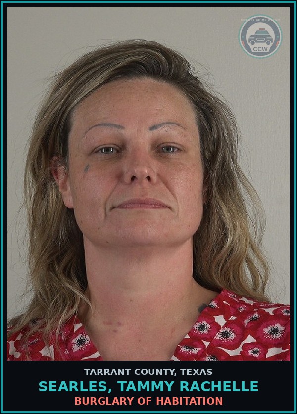 Booking mugshot of Searles, Tammy Rachelle in Tarrant County
