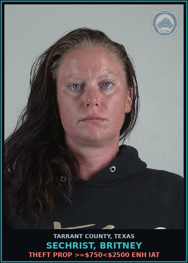 Booking mugshot of Sechrist, Britney in Tarrant County