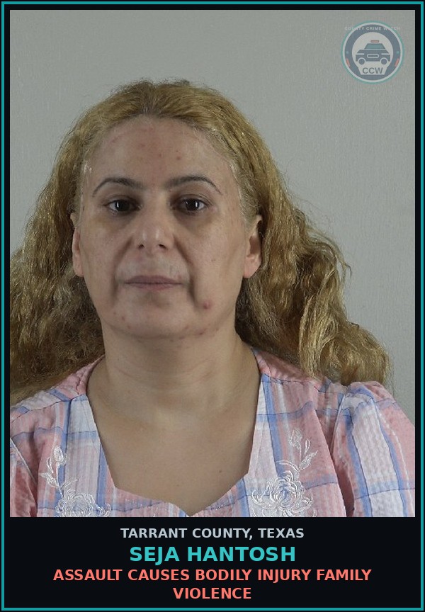 Booking mugshot of Seja Hantosh in Tarrant County