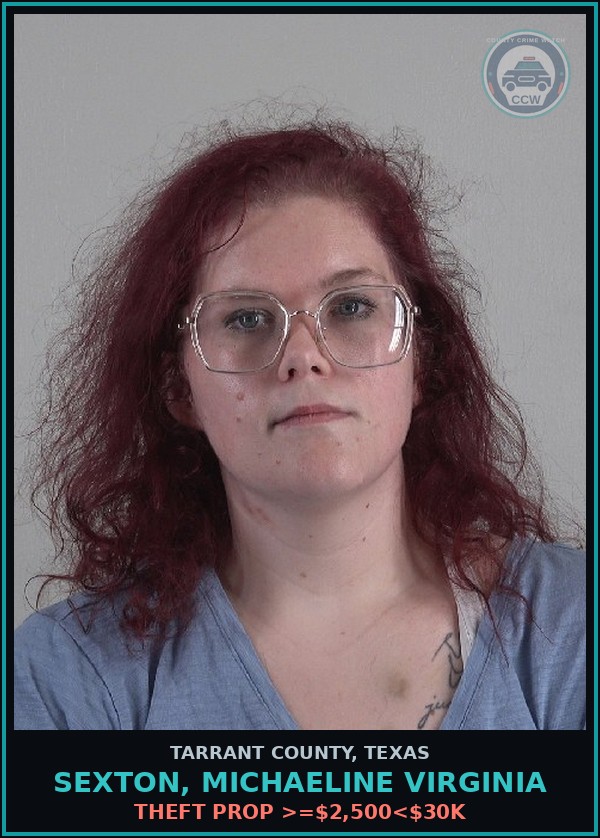 Booking mugshot of Sexton, Michaeline Virginia in Tarrant County