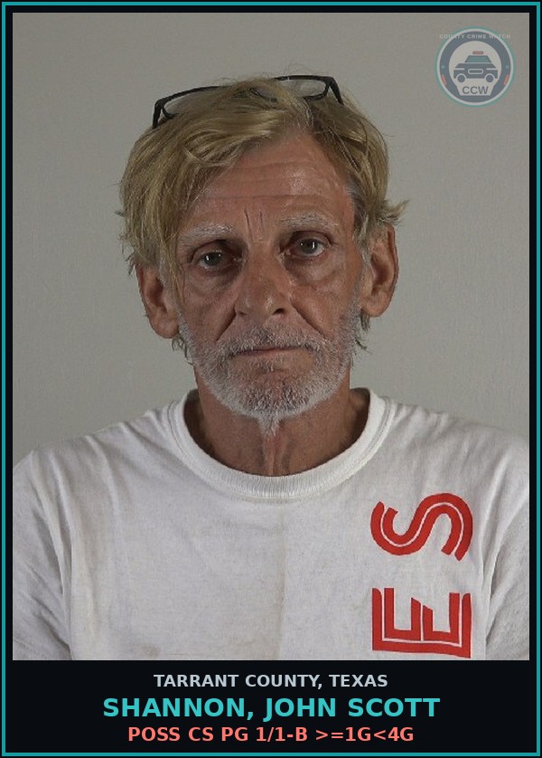Booking mugshot of Shannon, John Scott in Tarrant County