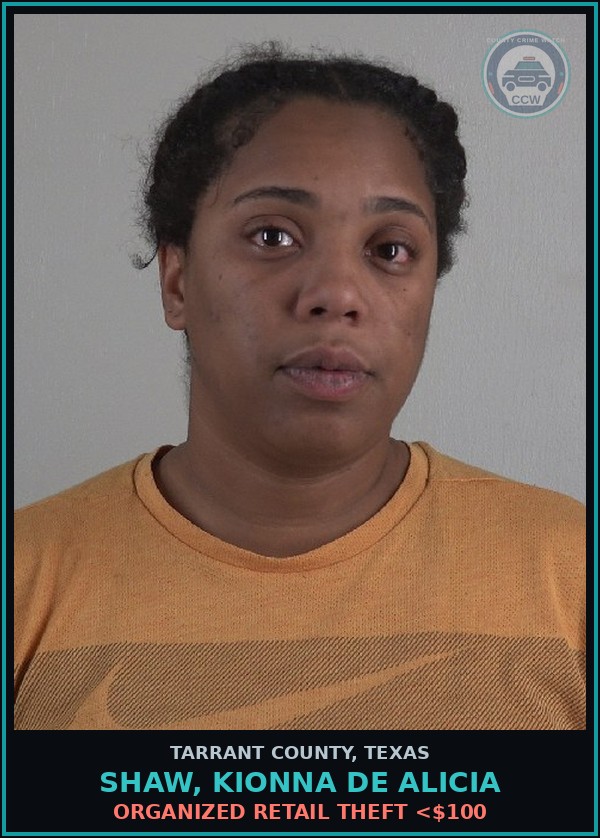 Booking mugshot of Shaw, Kionna De Alicia in Tarrant County