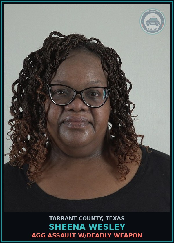 Booking mugshot of Sheena Wesley in Tarrant County