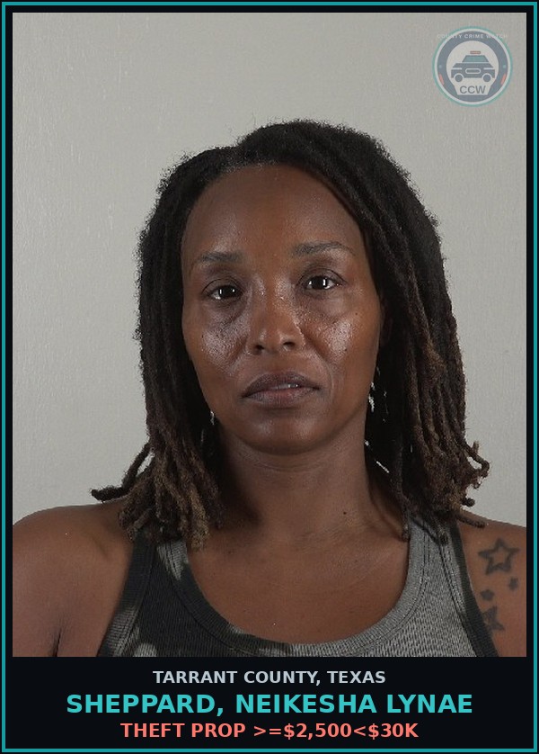 Booking mugshot of Sheppard, Neikesha Lynae in Tarrant County
