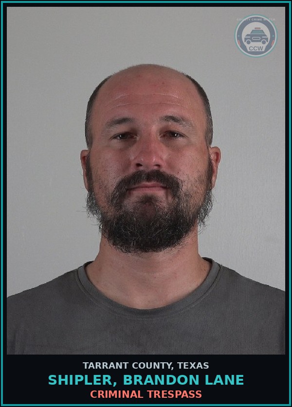 Booking mugshot of Shipler, Brandon Lane in Tarrant County
