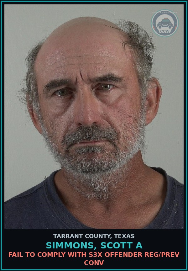 Booking mugshot of Simmons, Scott A in Tarrant County