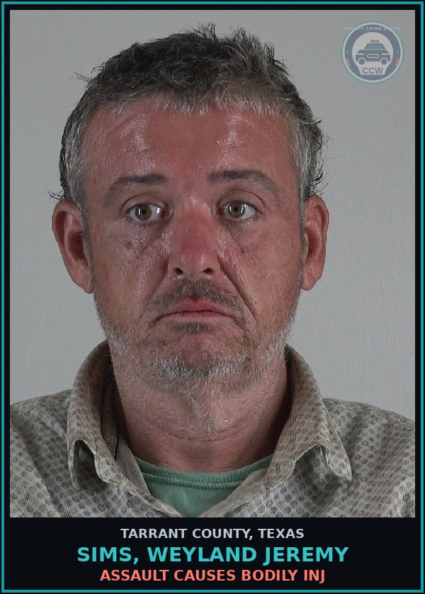 Booking mugshot of Sims, Weyland Jeremy in Tarrant County